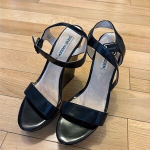 Steve Madden Black Wedge Sandals